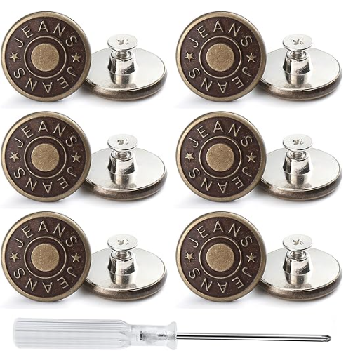 Adjustable Buttons For Jeans, 20mm No Sew Instant Metal Buttons, Removable Jean Buttons Replacement Repair Kit With Threads Rivets And Screwdriver