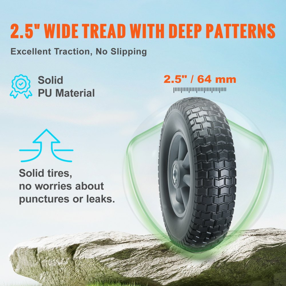 🔥 Today Only 50% OFF — 10" Solid PU Run-Flat Tire Wheels (2-Pack), Flat-Free Heavy Duty Cart Wheels