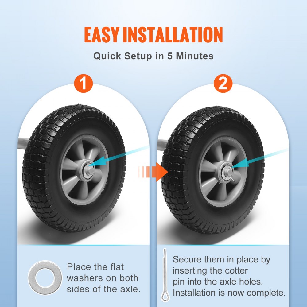 🔥 Today Only 50% OFF — 10" Solid PU Run-Flat Tire Wheels (2-Pack), Flat-Free Heavy Duty Cart Wheels