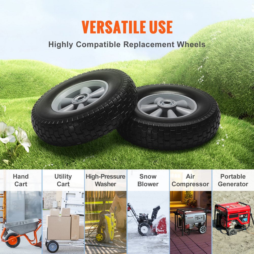🔥 Today Only 50% OFF — 10" Solid PU Run-Flat Tire Wheels (2-Pack), Flat-Free Heavy Duty Cart Wheels