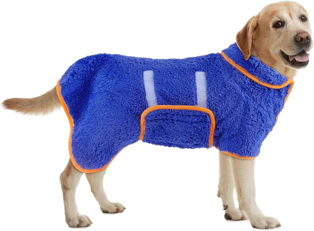 Bienbee Dog Bathrobe, Quick Drying Super Absorbent Dog Robes For After Bath, Warm Keeping Dogs Towel, Dogs Bath Supplies, Dark Blue L
