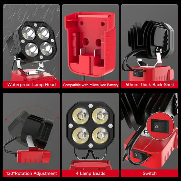 Led Work Light Compatible With Milwaukee 18v Battery/dewalt 18v&20v Battery