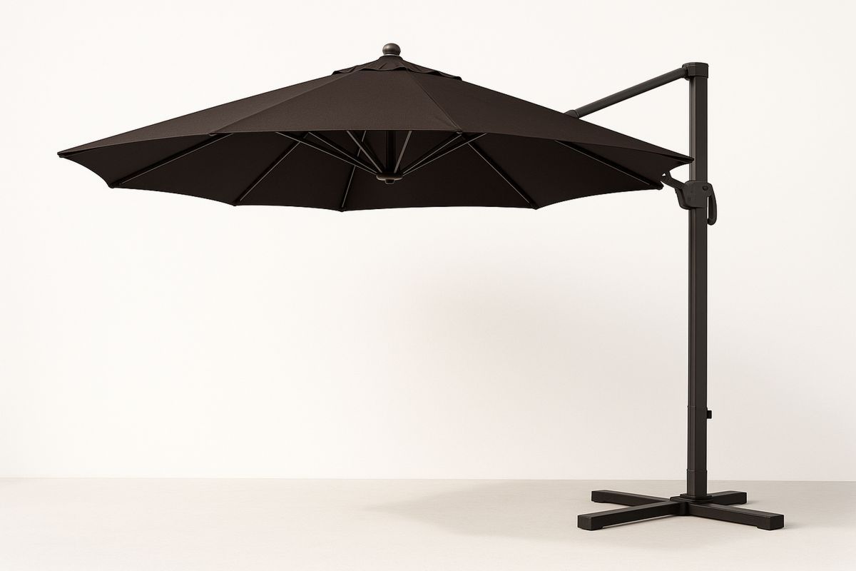 Outdoor Cantilever Umbrella Black Polyester Canopy Aluminium Frame 3m-Larinesto