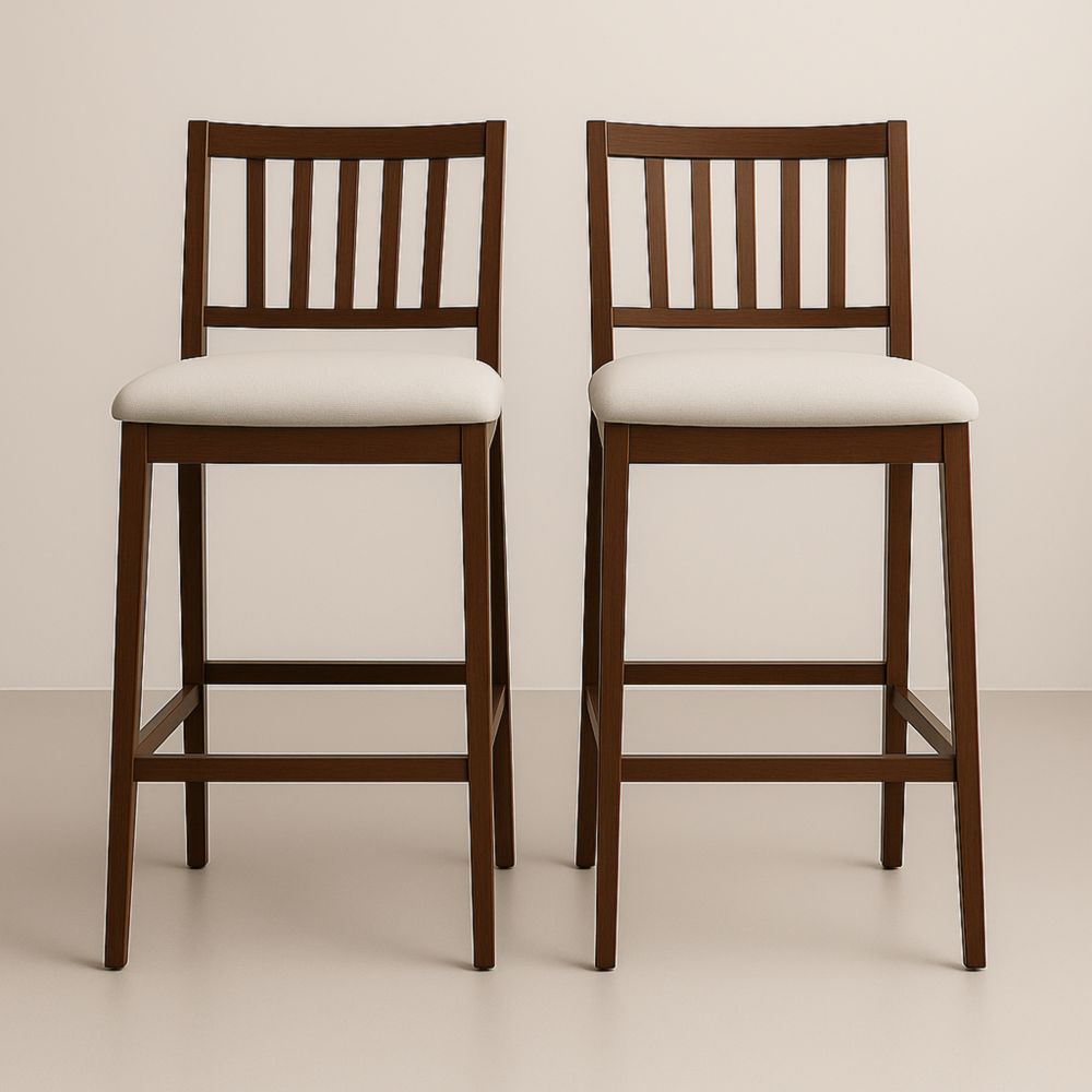 Tabourets de bar en bois avec siège rembourré crème Lot de 2