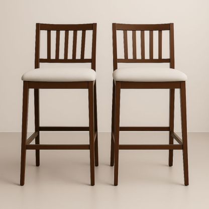 Tabourets de bar en bois avec siège rembourré crème Lot de 2