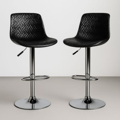 Tabourets de Bar en Similicuir Noir et Métal Chromé, Ensemble de 2