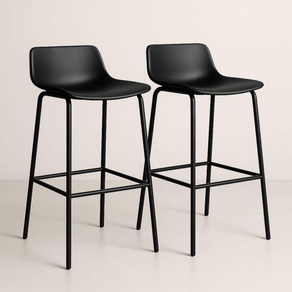 Lot de 2 Tabourets de Bar Noir Métal et Polypropylène 75cm