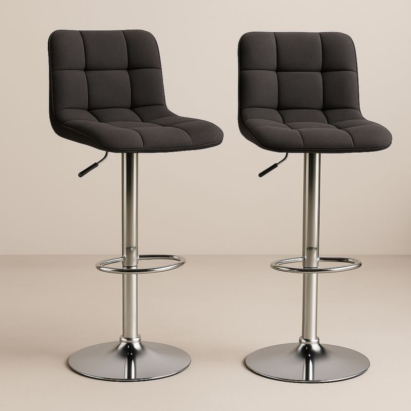 Lot de 2 Tabourets de Bar en Tissu avec Pied en Métal Chromé Gris
