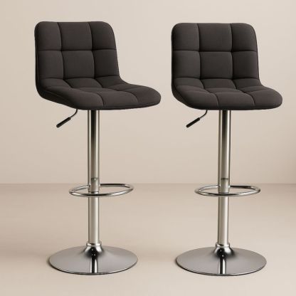 Lot de 2 Tabourets de Bar en Tissu avec Pied en Métal Chromé Gris
