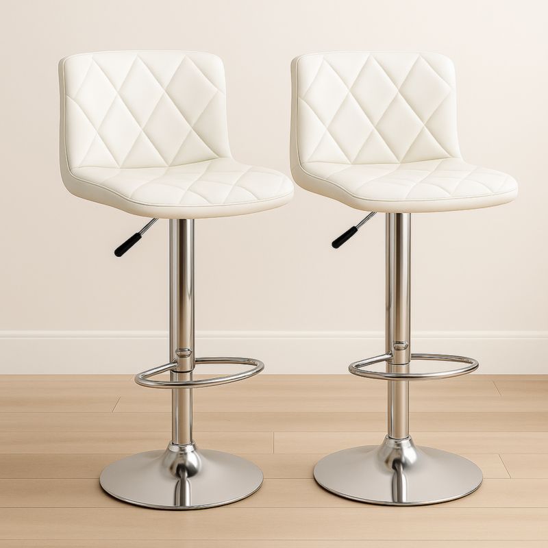Ensemble de 2 Tabourets de Bar Réglables en Similicuir Blanc et Métal