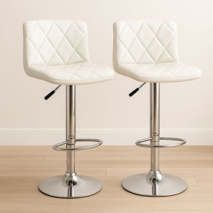 Ensemble de 2 Tabourets de Bar Réglables en Similicuir Blanc et Métal