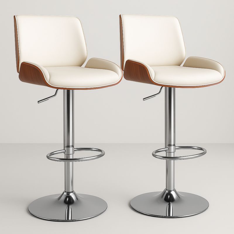 Tabourets de Bar en Similicuir Crème avec Dossier en Bois et Structure Métal