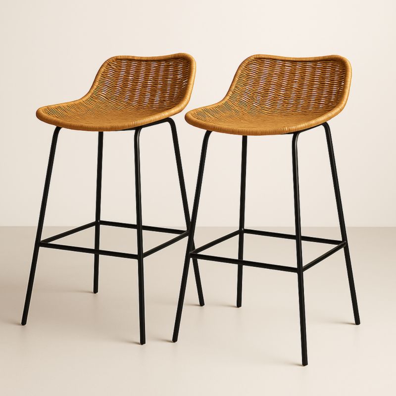 Tabourets de bar en rotin synthétique et métal noir ensemble de 2