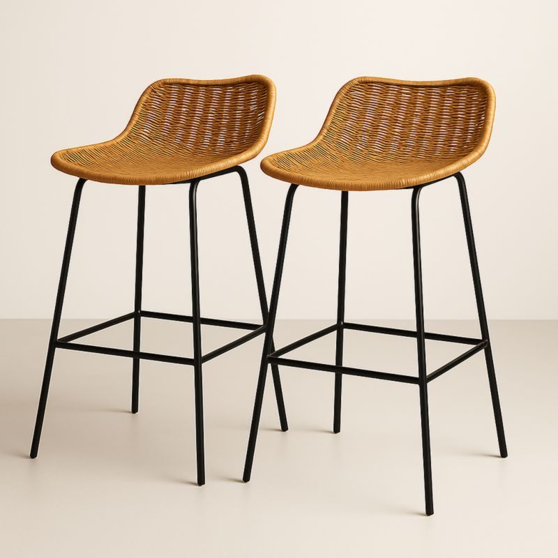 Tabourets de bar en rotin synthétique et métal noir ensemble de 2