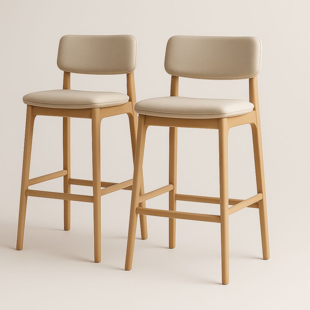 Tabourets de bar en bois avec assise et dossier rembourrés Beige
