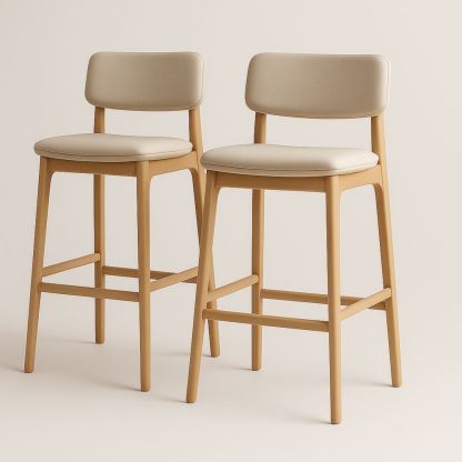 Tabourets de bar en bois avec assise et dossier rembourrés Beige