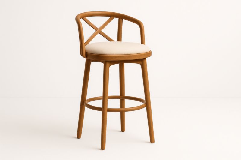 Tabouret de Bar en Bois Siège Rembourré Beige