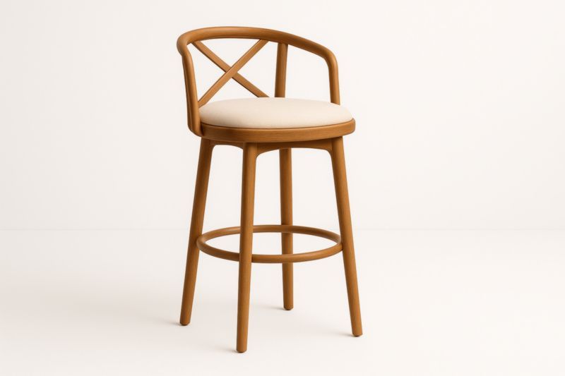 Tabouret de Bar en Bois Siège Rembourré Beige