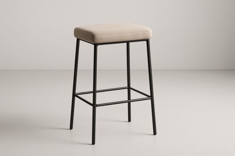 Tabouret de bar 75 cm en acier peint avec assise rembourrée en mousse polyuréthane et revêtement en tissu polyester