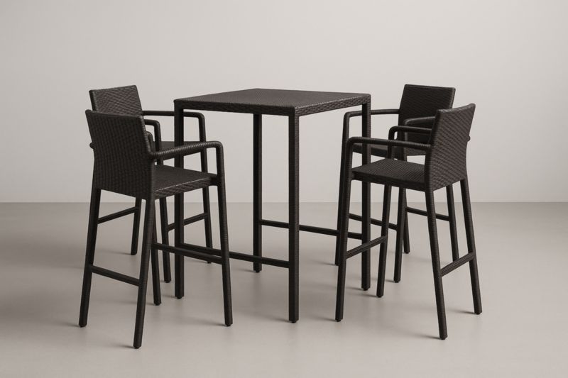 Ensemble de bar 1 table 110x70x70 cm et 4 tabourets 105x50x50 cm en résine tressée PE avec structure en acier peint