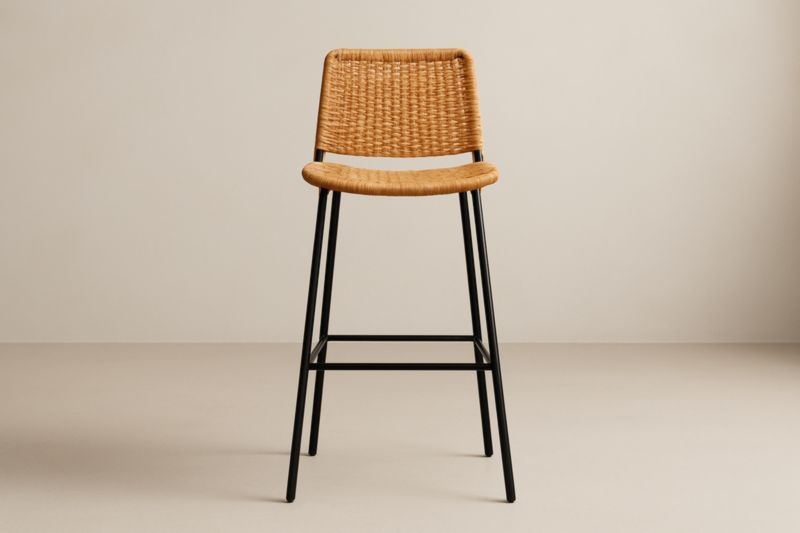 Chaise de bar en rotin avec structure acier noire