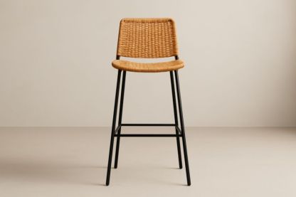 Chaise de bar en rotin avec structure acier noire