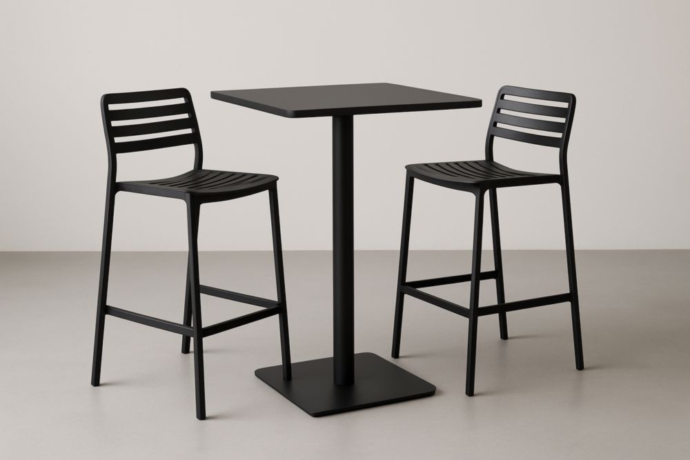 Ensemble de table haute carrée et 2 chaises en acier noir