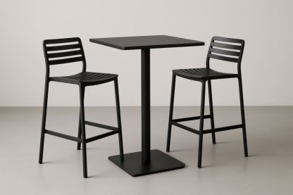 Ensemble de table haute carrée et 2 chaises en acier noir