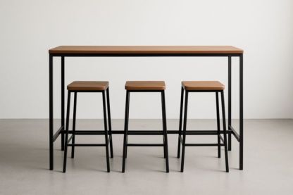 Table haute rectangulaire avec tabourets en bois et métal noir