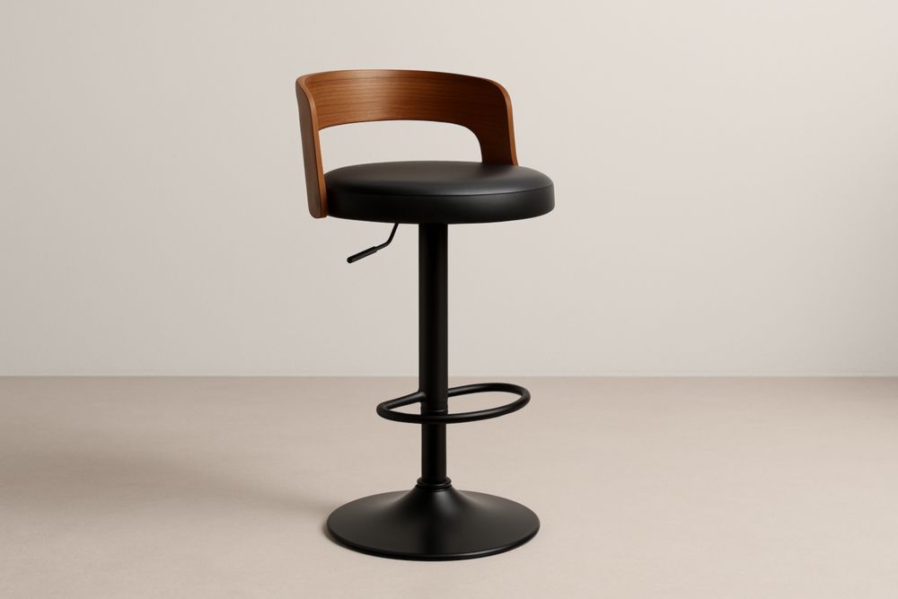 Tabouret de Bar en Bois et PU Noir avec Réglage