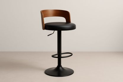 Tabouret de Bar en Bois et PU Noir avec Réglage