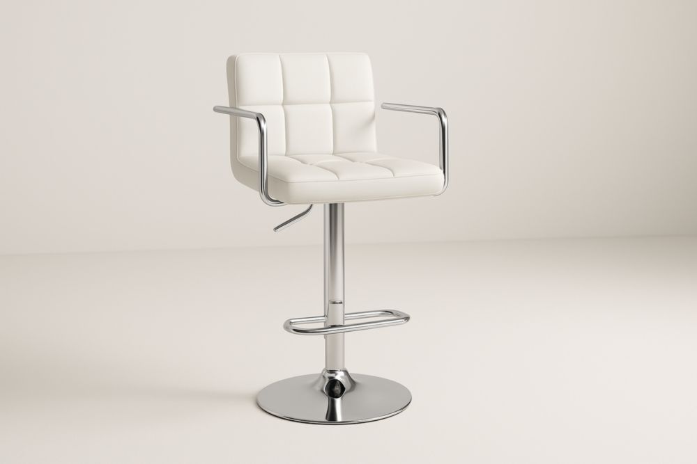 Tabouret de Bar Blanc en Simili Cuir Métal Réglable