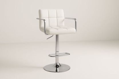 Tabouret de Bar Blanc en Simili Cuir Métal Réglable