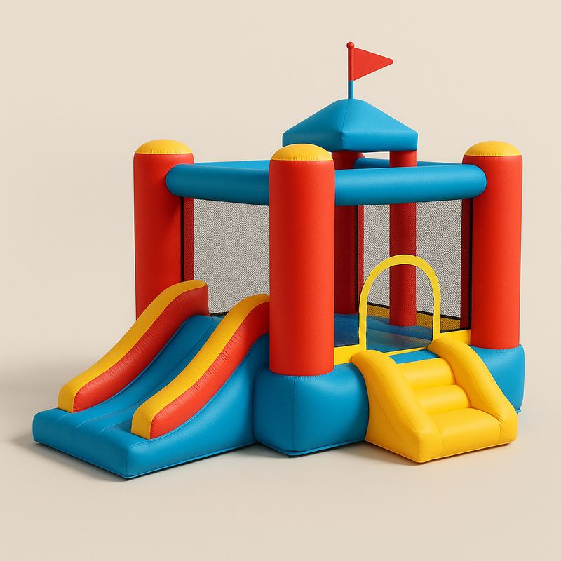 Aufblasbare Hüpfburg Spielhaus mit Rutsche aus PVC Rot/Blau/Gelb