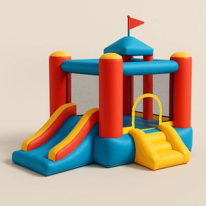 Aufblasbare Hüpfburg Spielhaus mit Rutsche aus PVC Rot/Blau/Gelb