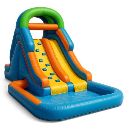 Aufblasbares Kinderspielzentrum Rutsche mit Kletterwand und Pool PVC Mehrfarbig