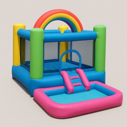 Aufblasbare Hüpfburg mit Rutsche Regenbogen PVC Mehrfarbig 300x250x210 cm