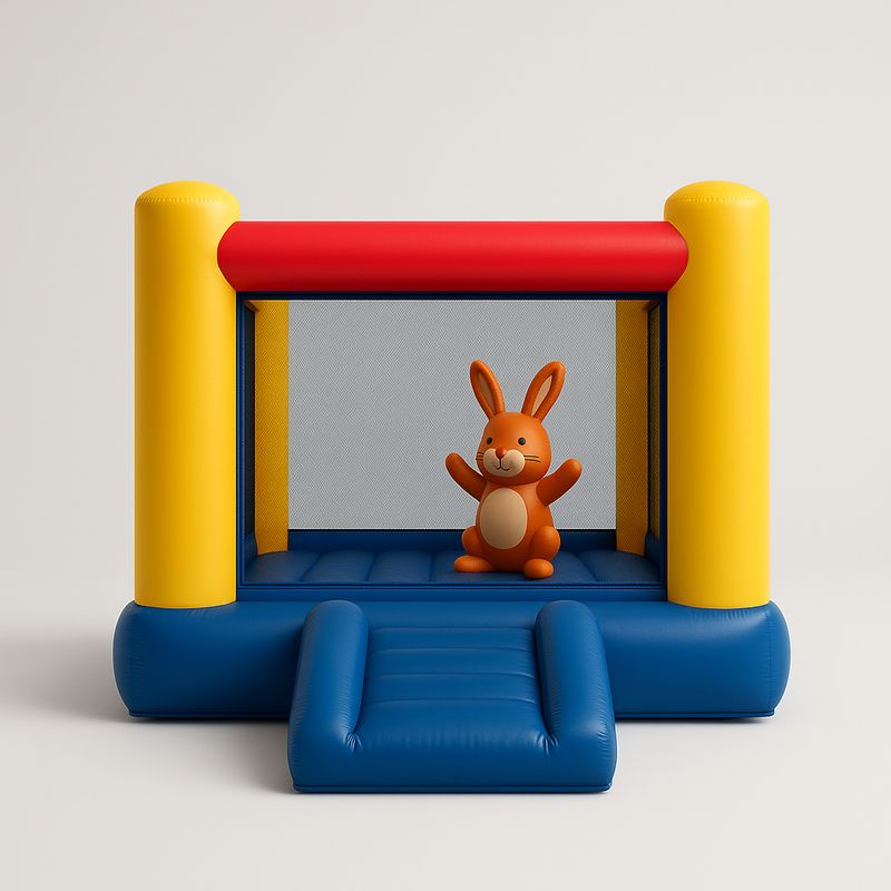 Aufblasbare Hüpfburg für Kinder mit Hasenmotiv 150x150x160cm PVC Blau/Rot/Gelb