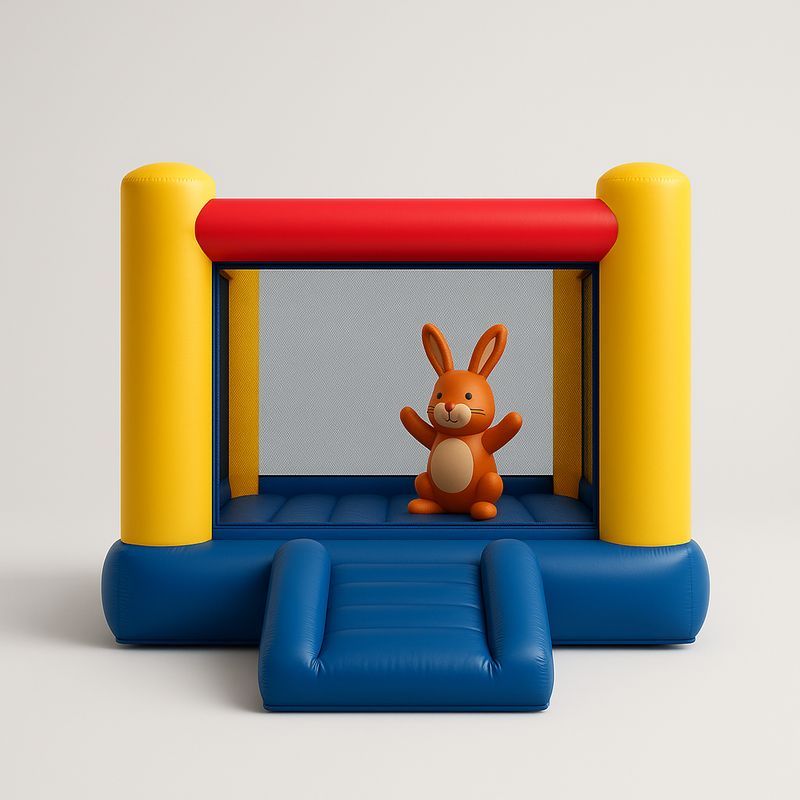 Aufblasbare Hüpfburg für Kinder mit Hasenmotiv 150x150x160cm PVC Blau/Rot/Gelb