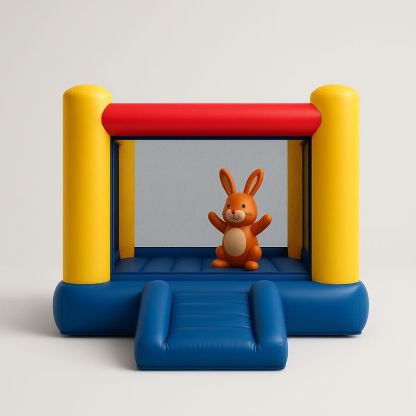 Aufblasbare Hüpfburg für Kinder mit Hasenmotiv 150x150x160cm PVC Blau/Rot/Gelb