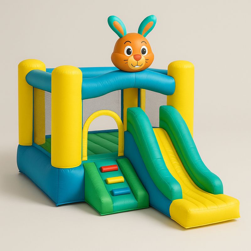 Aufblasbare Hüpfburg mit Rutsche PVC Blau/Gelb/Grün