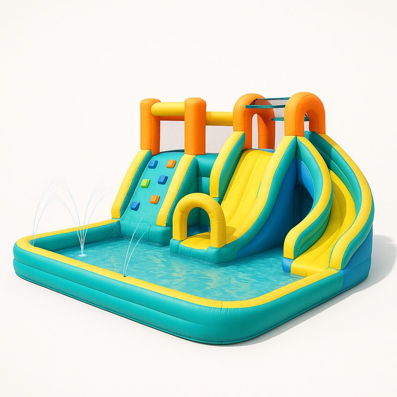 PVC Aufblasbarer Wasserpark Kinderspielplatz mit Kletterwand und Wasserrutsche Mehrfarbig 400x340x230 cm