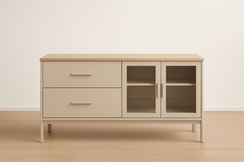 Buffet en bois avec portes vitrées et tiroirs 120x40x75 cm