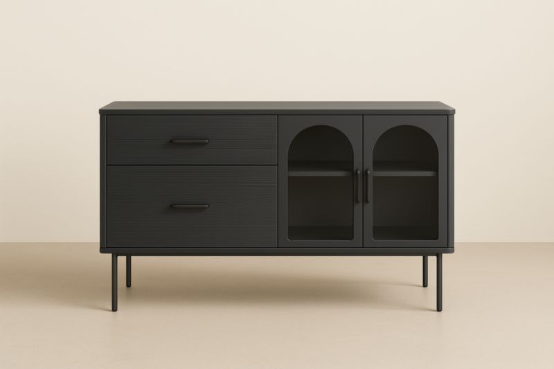 Buffet rectangle en MDF et acier noir 120x40x80 cm