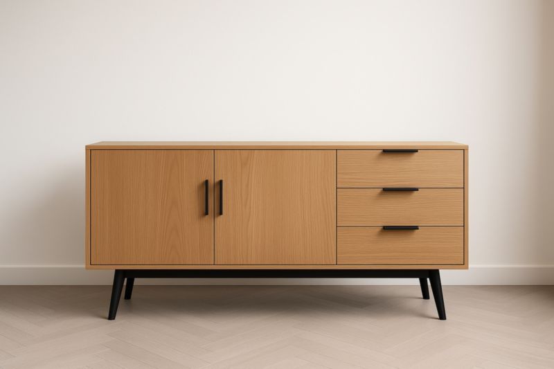 Buffet en bois MDF avec portes et tiroirs Chêne/Noir