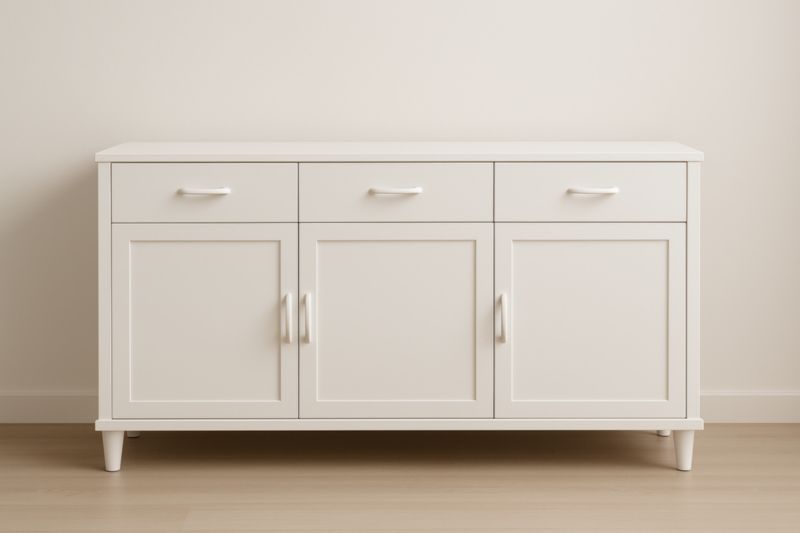 Buffet en Bois MDF Blanc 3 Portes 3 Tiroirs 150x40x80cm
