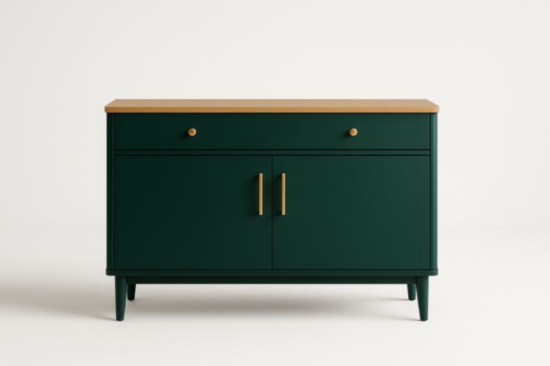 Buffet MDF Vert avec Plateau en Chêne, 2 Portes 1 Tiroir