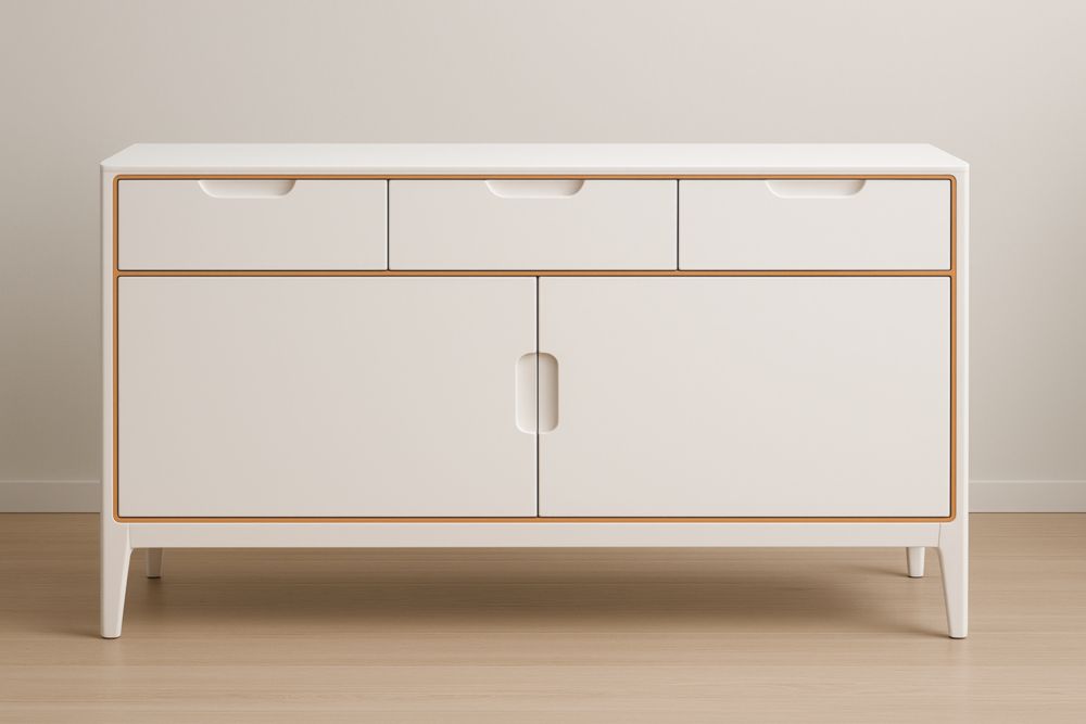 Buffet en MDF Blanc avec 3 Tiroirs et 2 Portes