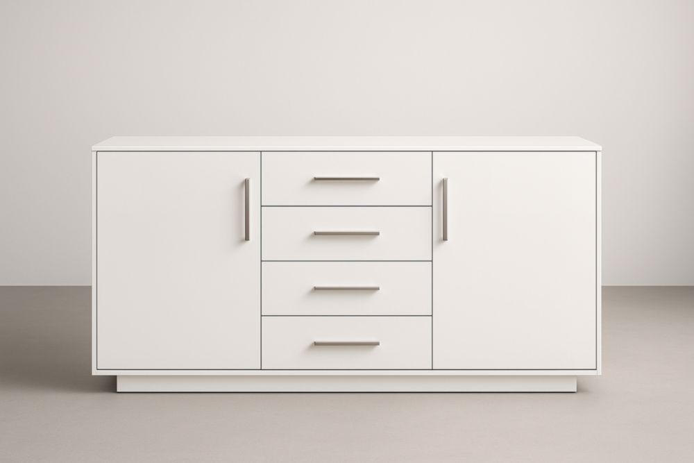 Buffet Blanc en Panneaux MDF avec Poignées en Aluminium