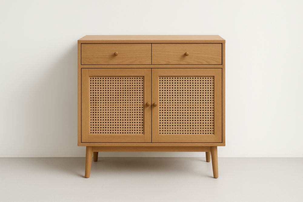 Buffet en bois avec tiroirs et portes en cannage en chêne